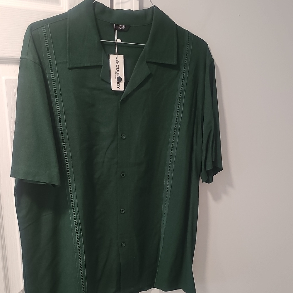 Cubavera Green Casual Button Down Shirt